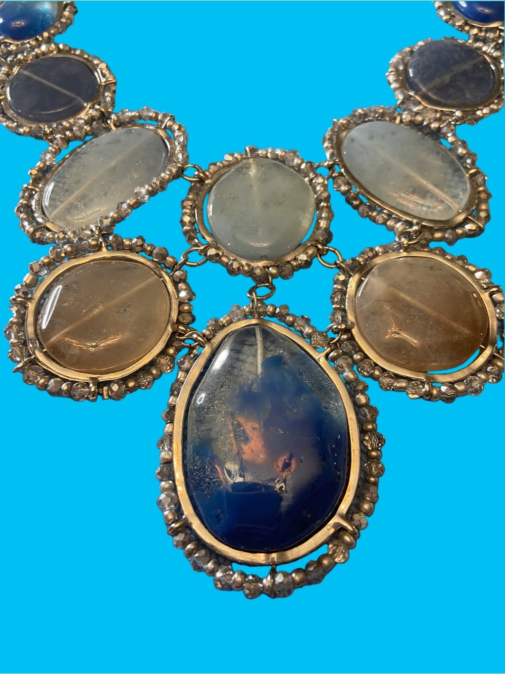 Statement Blue Cabochon Necklace - Women Jewelry - Picture 2 of 4